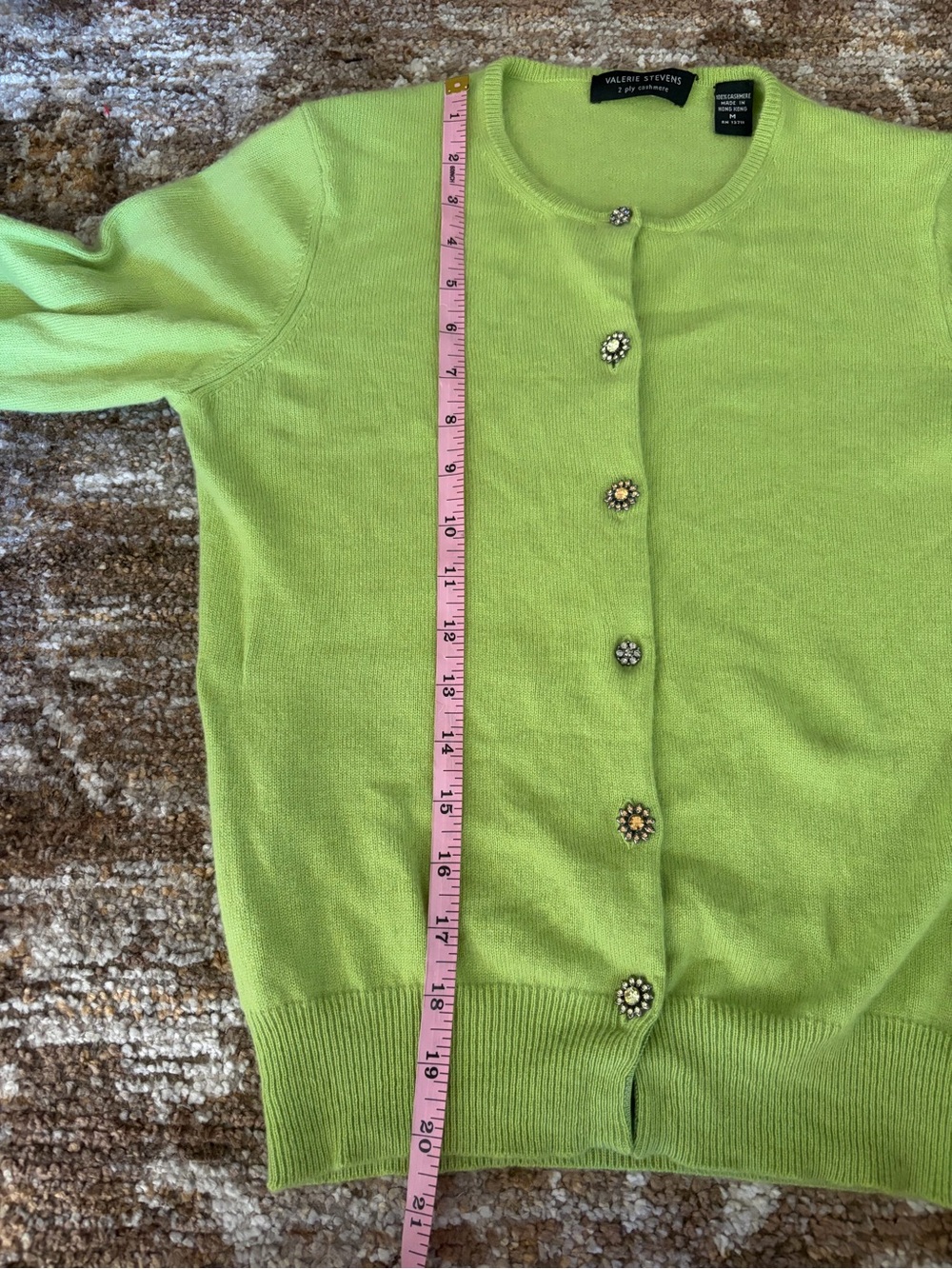 Valerie Stevens Lime Green Crewneck Cardigan with Decorative Buttons - Picture 5 of 6